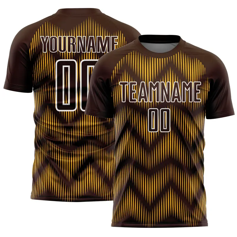 Custom Brown Gold-White Line Sublimation Soccer Uniform Jersey