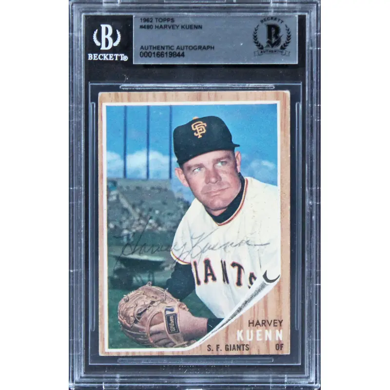 Giants Harvey Kuenn Authentic Signed 1962 Topps #480 Card BAS Slabbed