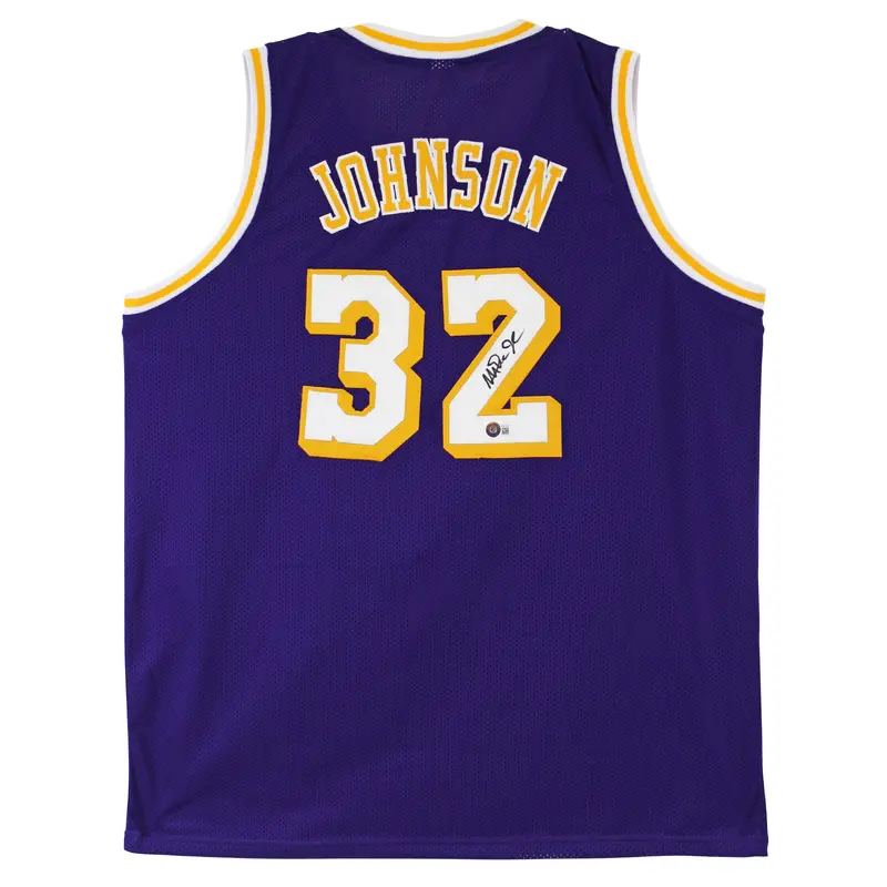 Magic Johnson Authentic Signed Purple Pro Style Jersey Autographed BAS Witnessed