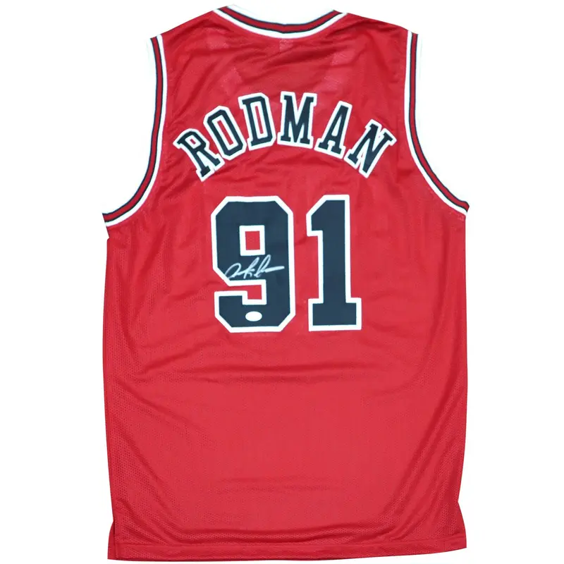 Dennis Rodman Autographed Chicago Bulls (Red #91) Custom Jersey - JSA