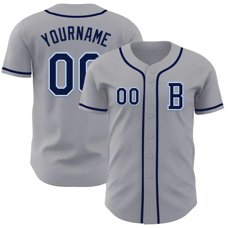 Custom Gray Navy-Light Blue Authentic Baseball Jersey