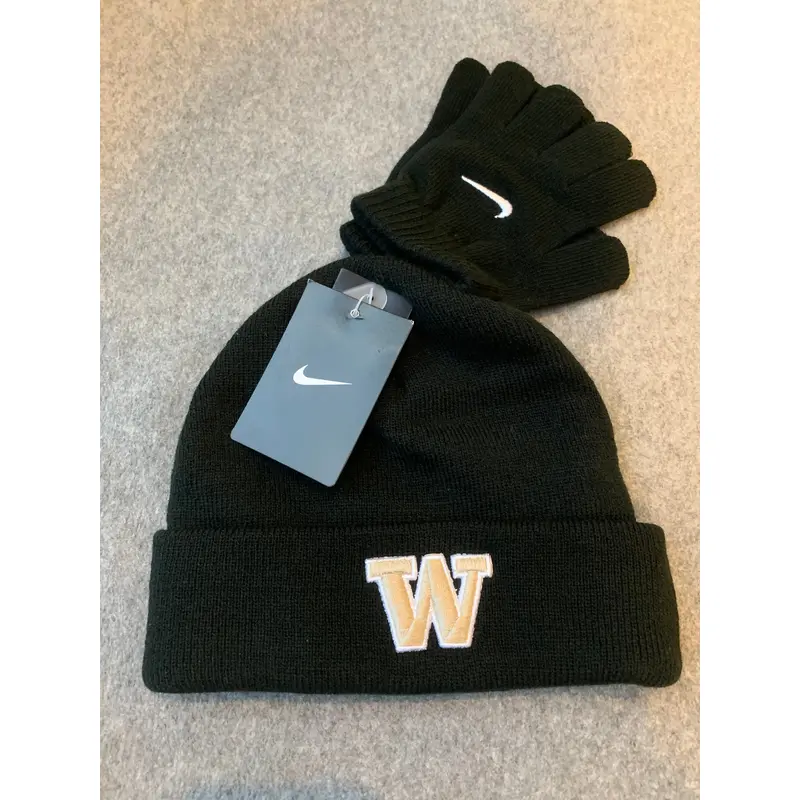 Huskies Black Nike YOUTH  2 Piece Set Beanie and Gloves