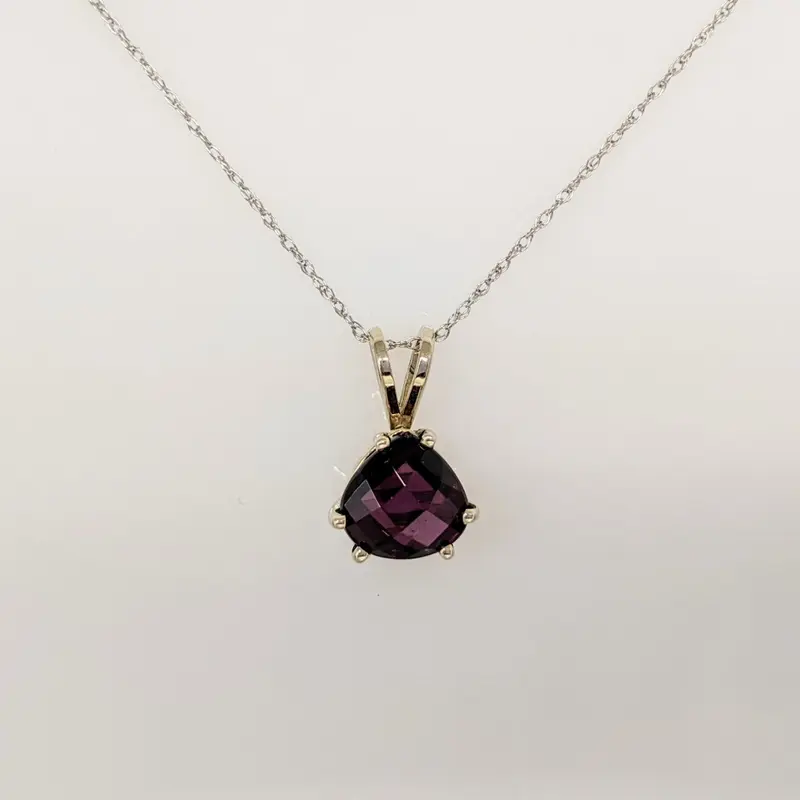 14K WHITE RHODLITE GARNET CUSHION 8MM ESTATE PENDANT & CHAIN 1.9 GRAMS