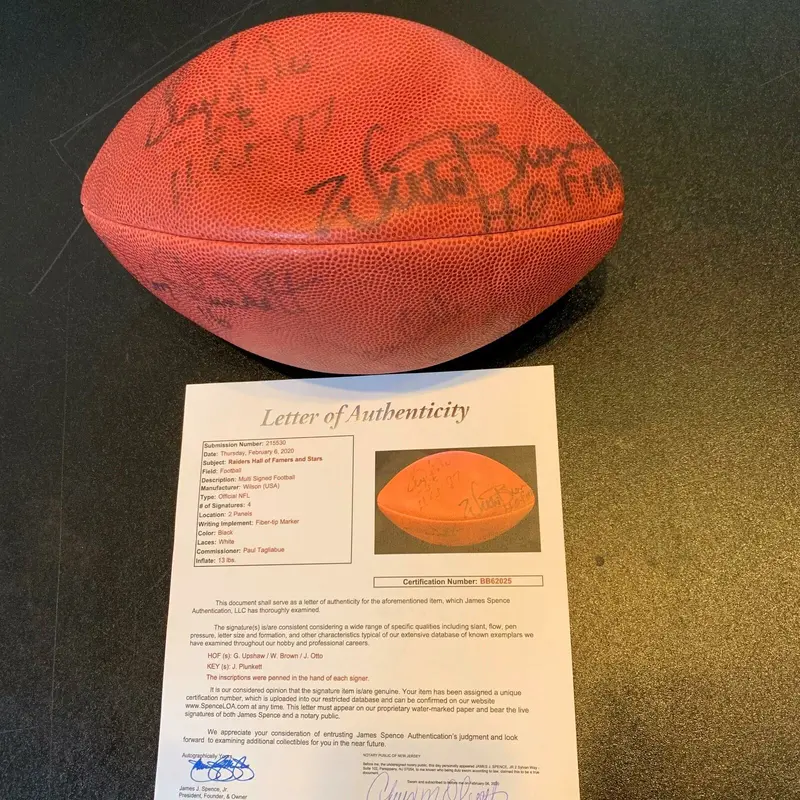 Jim Otto Jim Plunkett Willie Brown Gene Upshaw Raiders Signed Football JSA COA
