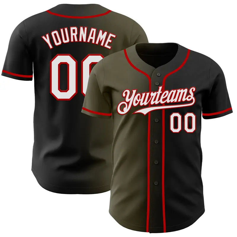 Custom Black White Olive-Red Authentic Gradient Fashion Baseball Jersey