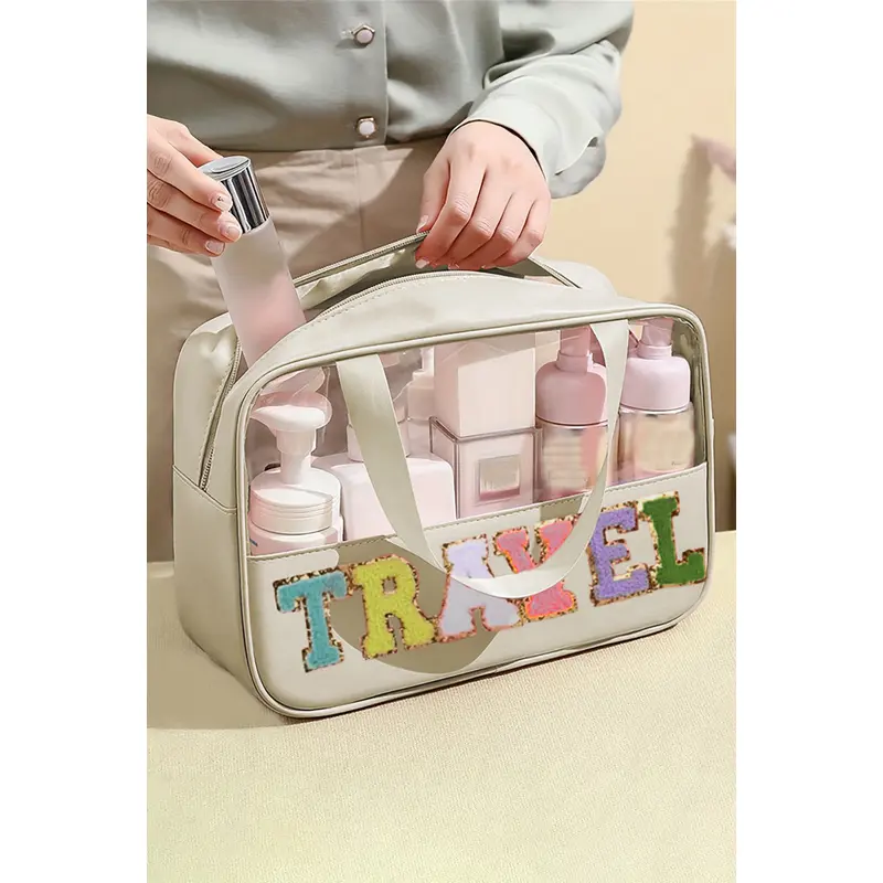 Parchment TRAVEL Chenille Letter Clear PVC Makeup Bag