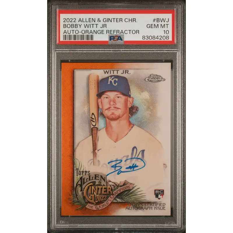 Bobby Witt Jr. 2022 Topps Allen and Ginter Chrome Orange Auto #21/25 PSA 10 Gem Mint