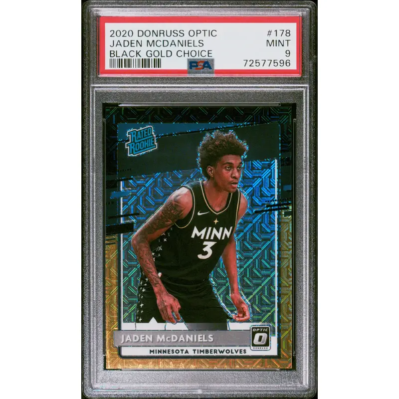 Jaden McDaniels 2020 Donriss Optic #178 Black Gold #8/8 PSA 9 Mint