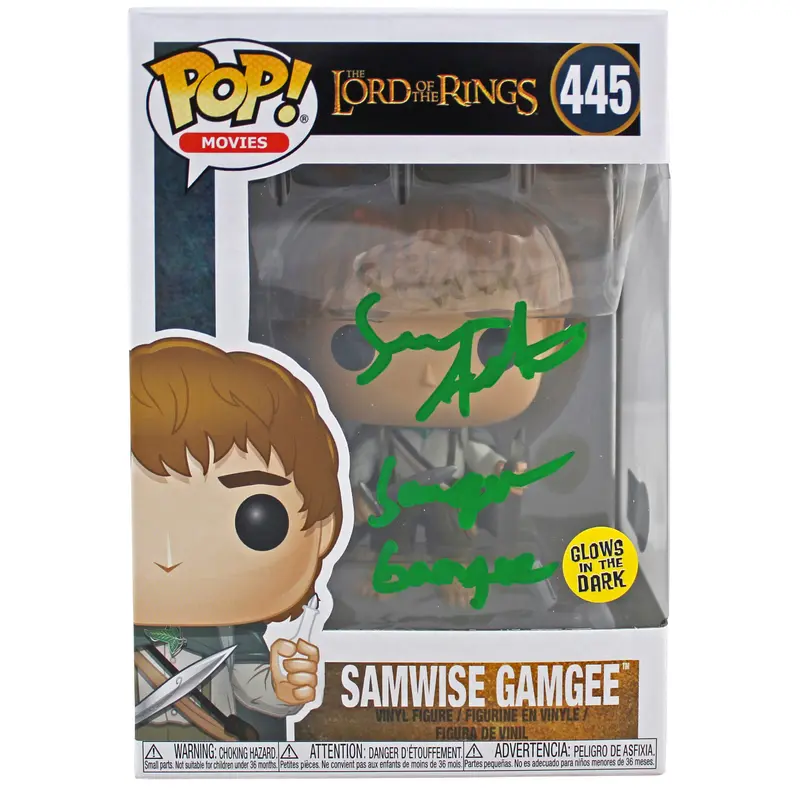 Sean Astin LOTR "Sam Gamgee" Signed Funko Pop Vinyl Figure w/ Green Sig BAS Wit