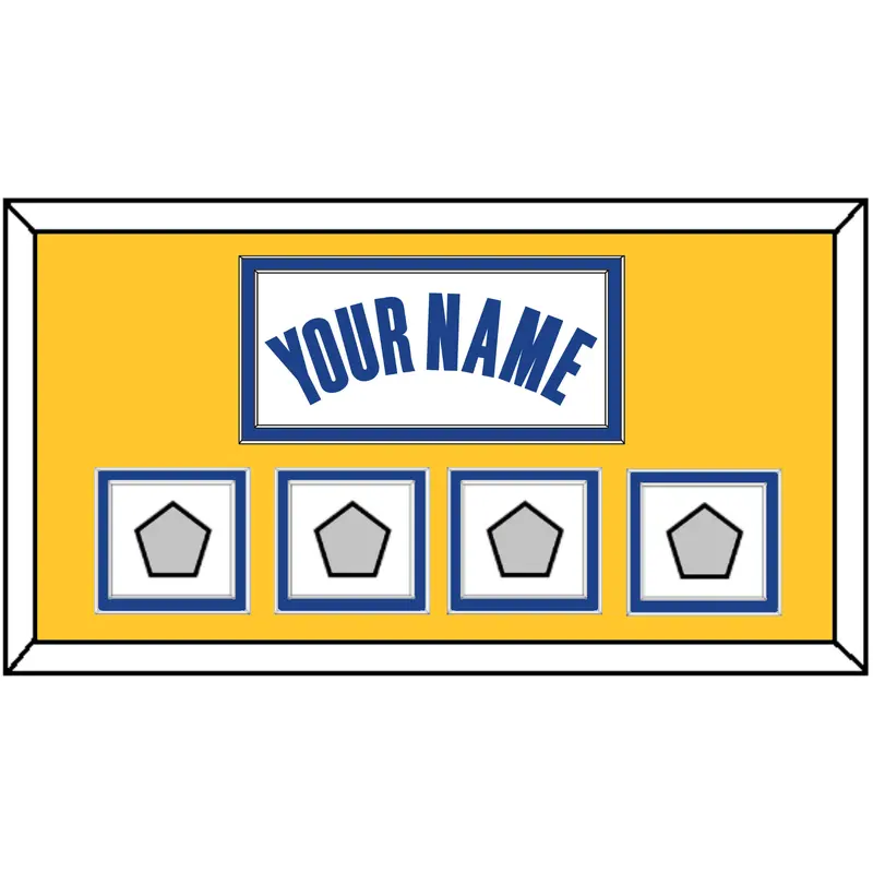 Golden State Name & 4 Finals Patches - White Association - Double Mat 3