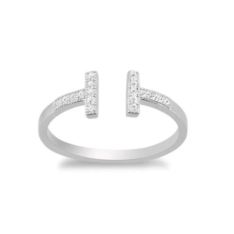 Sterling Silver CZ Double T Ring