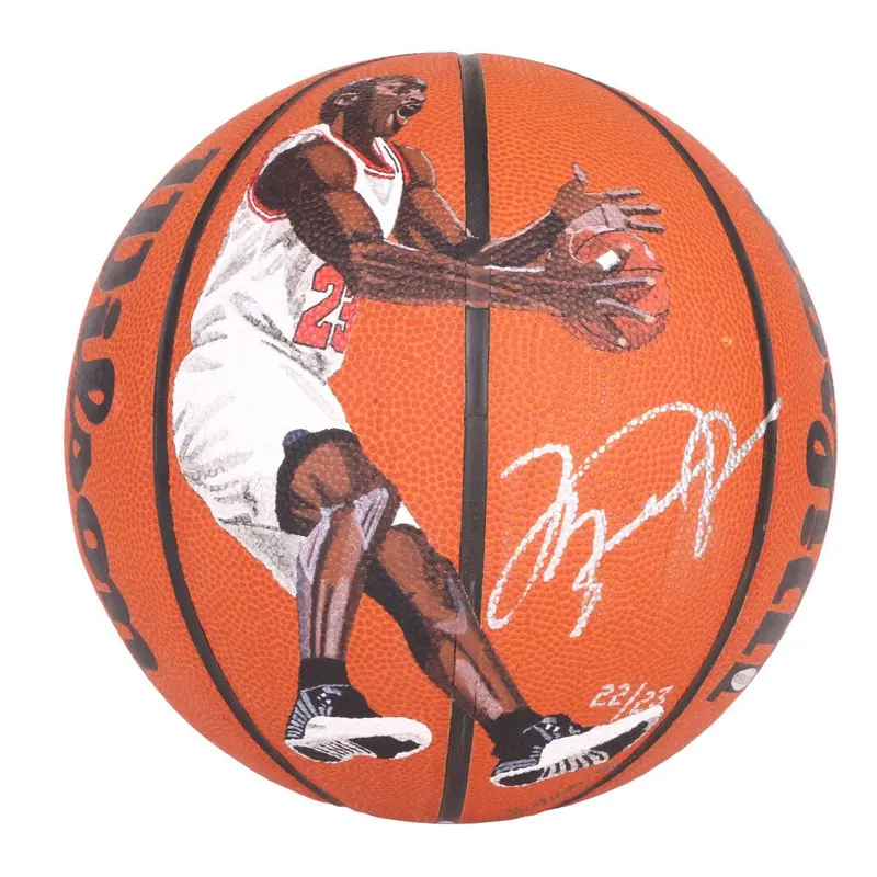 Stunning Michael Jordan Signed Hand Painted Art Basketball UDA Upper Deck #22/23