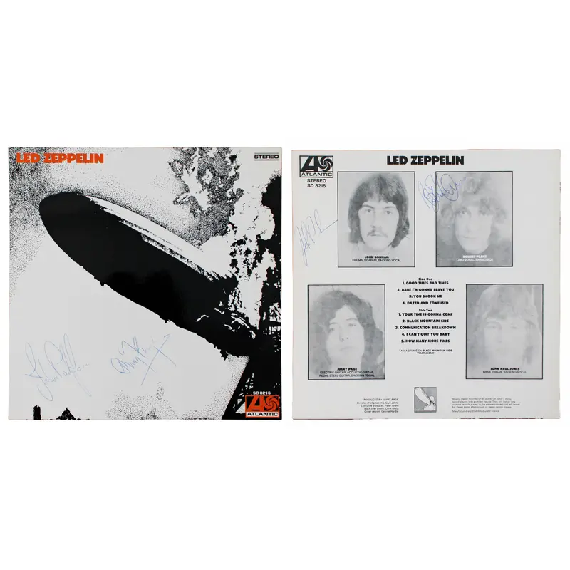 (4) Page, Plant, Bonham & Jones Signed Led Zepplin I Album Cover w Vinyl BAS JSA