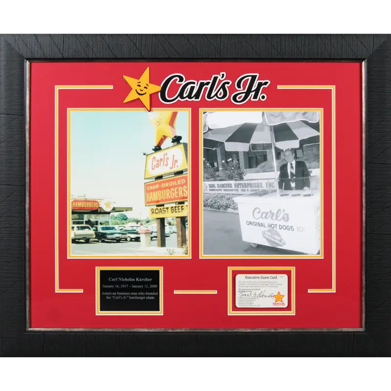 Carl Karcher Carl's Jr. Signed & Framed Executive Guest Card Card BAS #AE09338