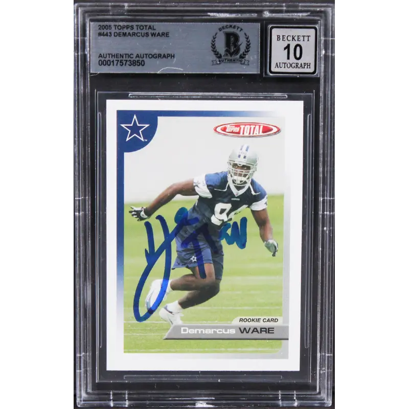 Cowboys DeMarcus Ware Signed 2005 Topps Total #443 RC Card Auto 10! BAS Slabbed