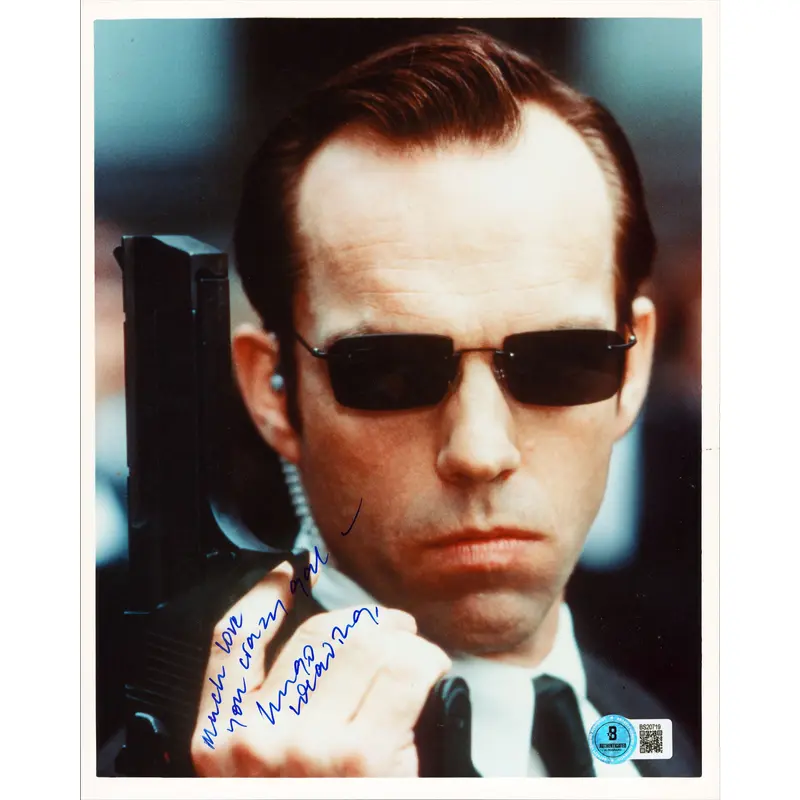 Hugo Weaving The Matrix "Much Love You Crazy Gal" Signed 8x10 Photo BAS #BS20719
