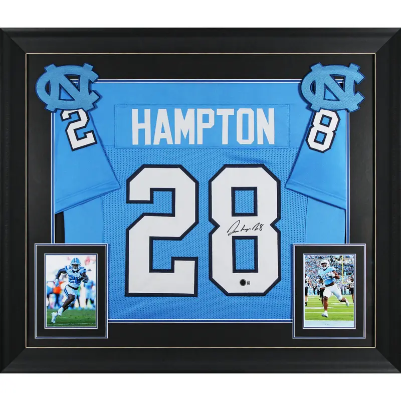 UNC Omarion Hampton Signed Carolina Blue Pro Style Framed Jersey BAS Witnessed