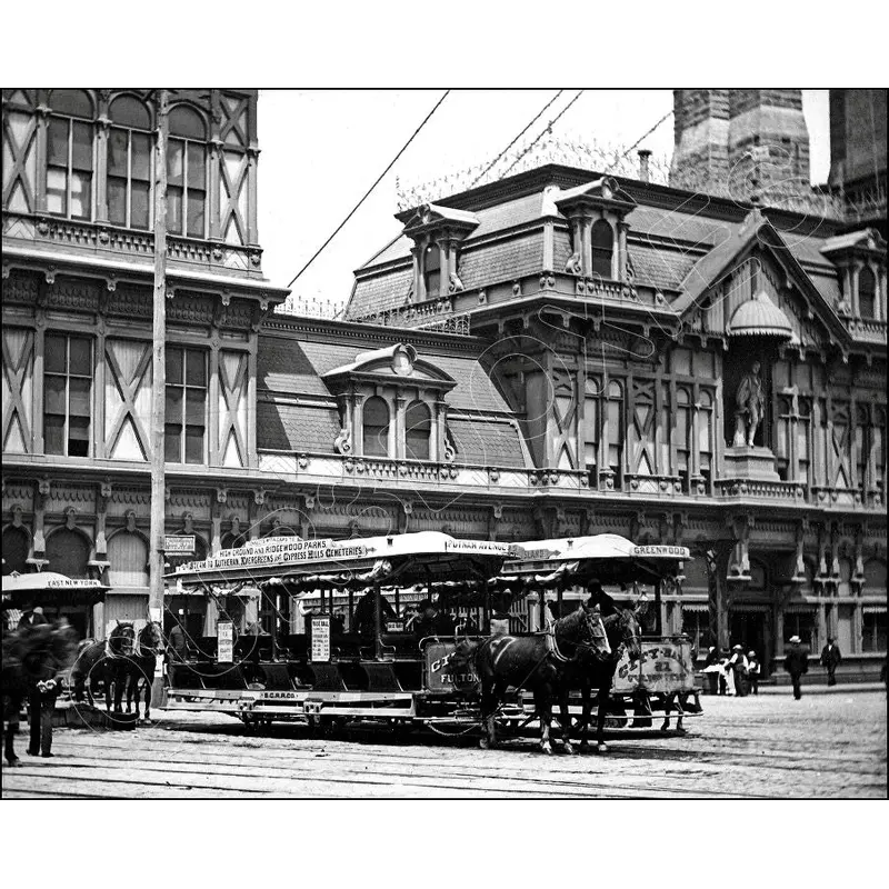 Fulton Ferry Terminal 8X10 Photo - 1920 Brooklyn New York Horse Drawn Streetcar - 2439