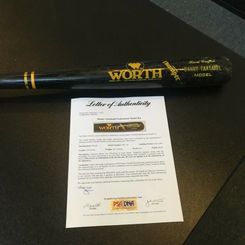 1989 Danny Tartabull Home Run Game Used Signed Worth Baseball Bat PSA DNA COA