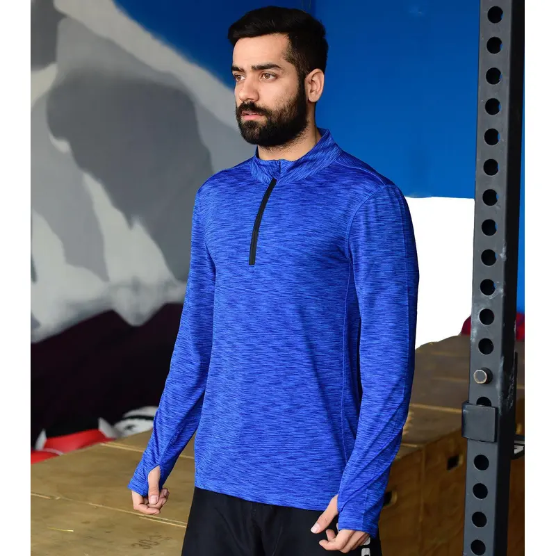Men's Dry Fit Half Zip Long Sleeve Running TShirt (Blue)Wod Armour | Kibi Sports