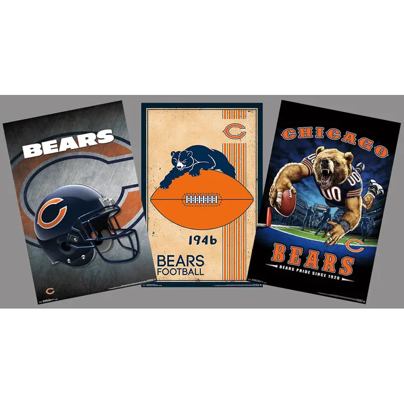 COMBO: Chicago Bears NFL Football 3-Poster Theme Art Team Logo Combo Set Special