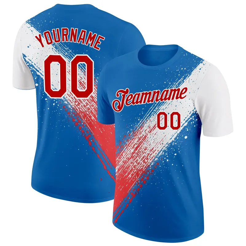 Custom Blue Red-White 3D Pattern Design USA Cuba Sport Wear Performance T-Shirt