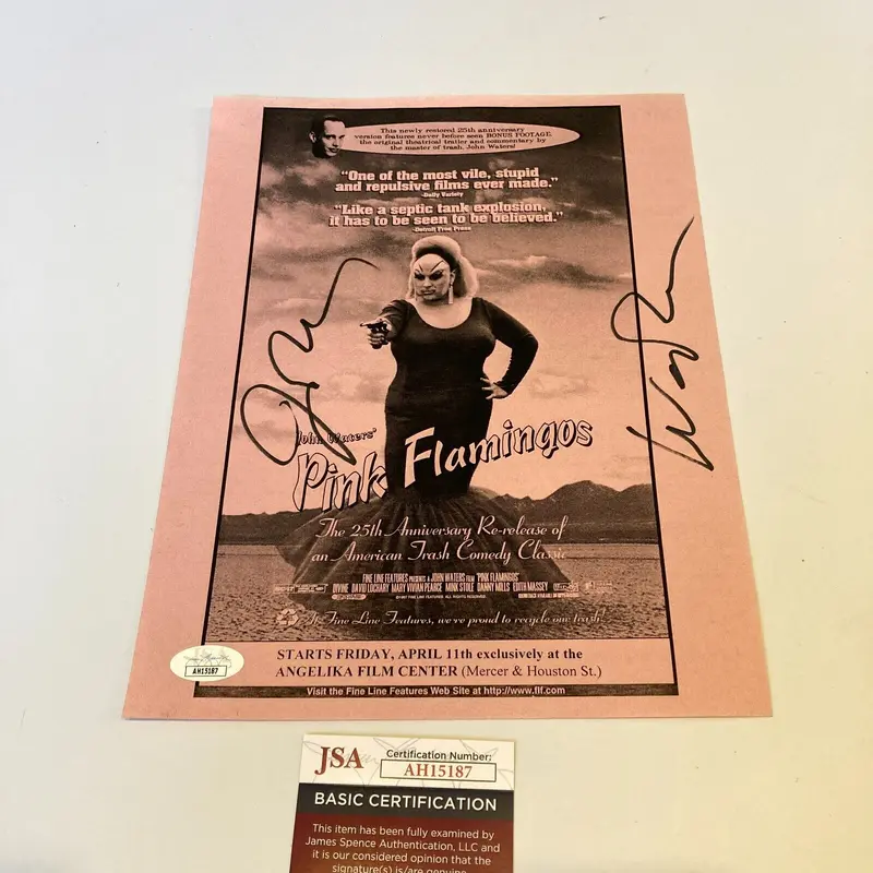 John Waters Signed Autographed Pink Flamingo Movie Sheet With JSA COA