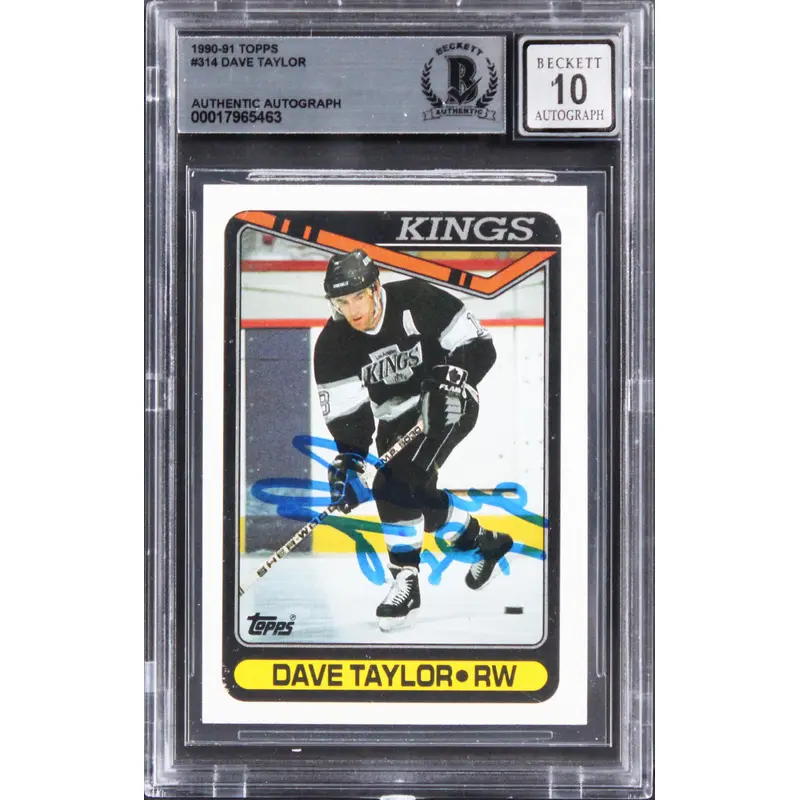 Kings Dave Taylor Signed 1990 Topps #314 Card Auto Gem Mint 10! BAS Slabbed