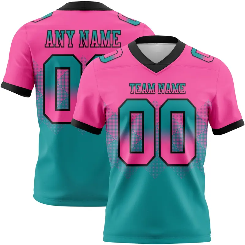 Custom Pink Teal-Black Mesh Authentic Gradient Square Shape Flag Football Jersey
