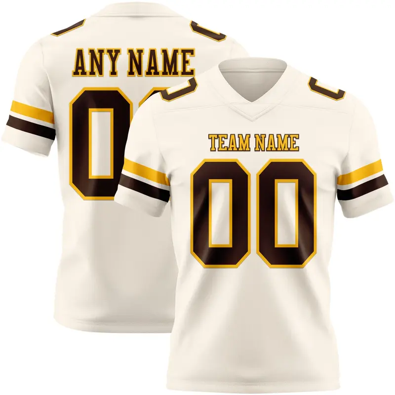 Custom Cream Brown-Gold Mesh Authentic Football Jersey