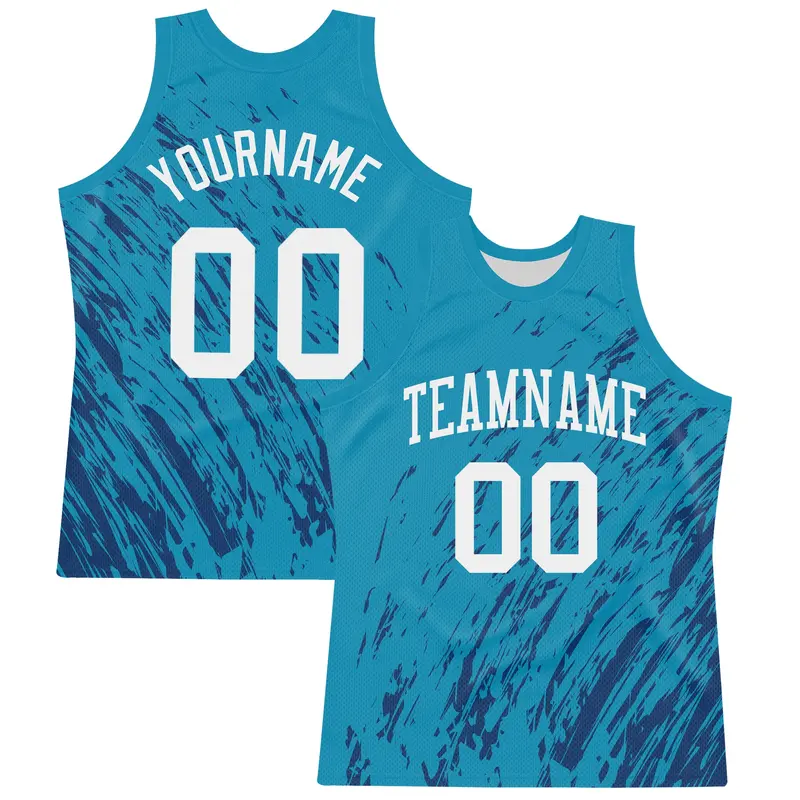 Custom Panther Blue White Splash Round Neck Sublimation Basketball Suit Jersey