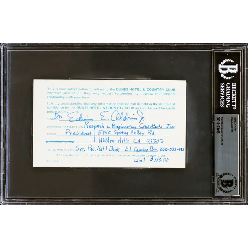 Edwin "Buzz" Aldrin Apollo 11 Authentic Signed 3.25 x 5.5 Index Card BAS Slabbed