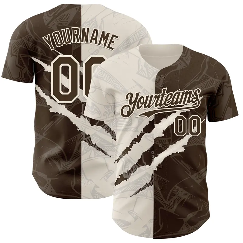 Custom Graffiti Pattern Brown-Cream 3D Scratch Authentic Baseball Jersey