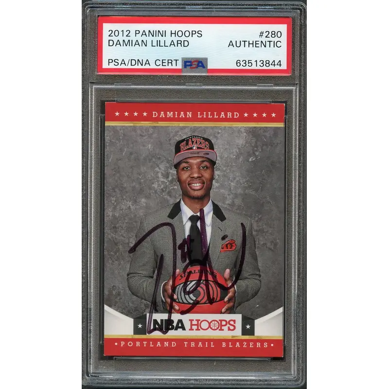 2012 NBA Hoops #280 Damian Lillard Signed Rookie Card AUTO PSA Slabbed RC Blazers