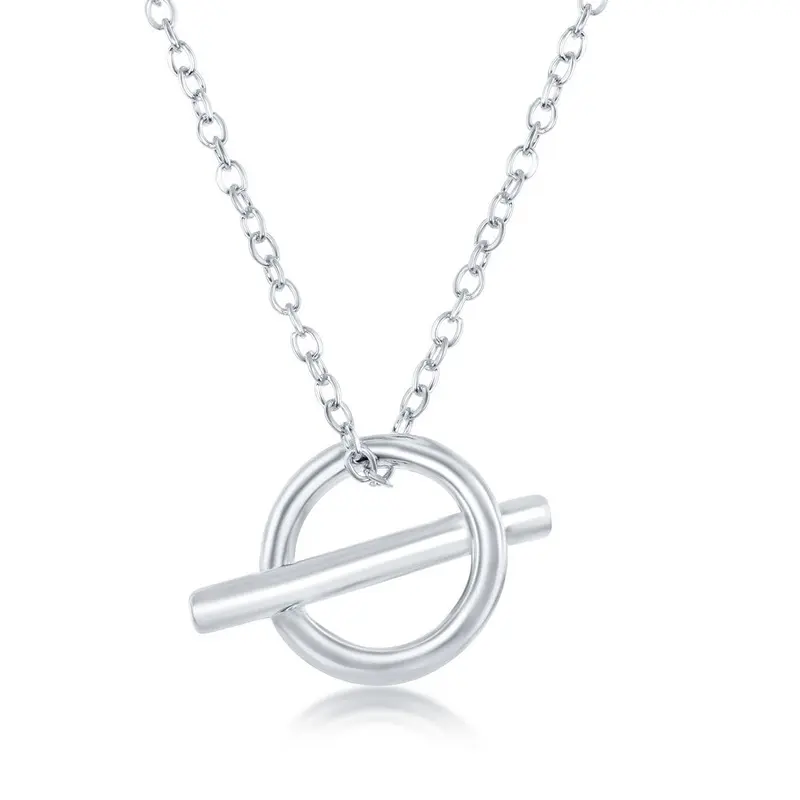 Sterling Silver Open Cricle & Bar Necklace