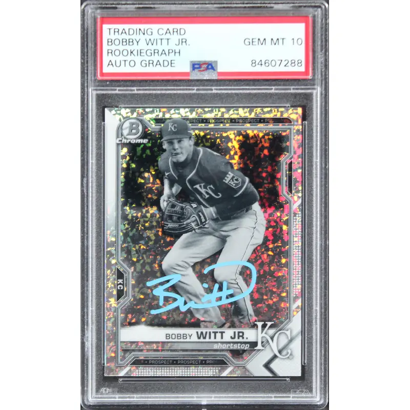Bobby Witt Jr. Signed 2021 Bowman Chrome B&W DR #BCP-193 Card Auto 10 PSA Slab