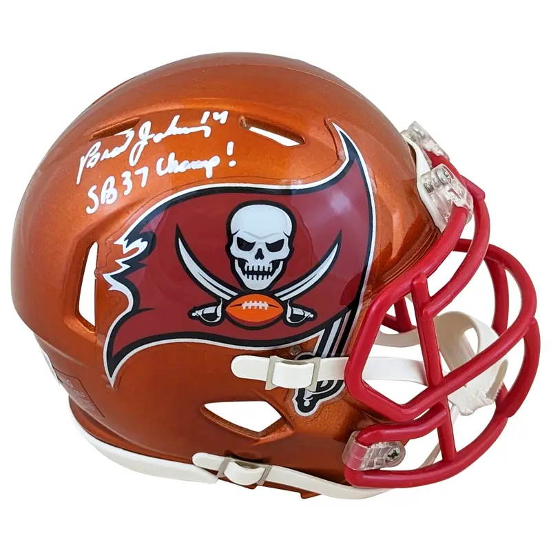 Buccaneers Brad Johnson "SB 37 Champs" Signed Flash Speed Mini Helmet BAS Wit