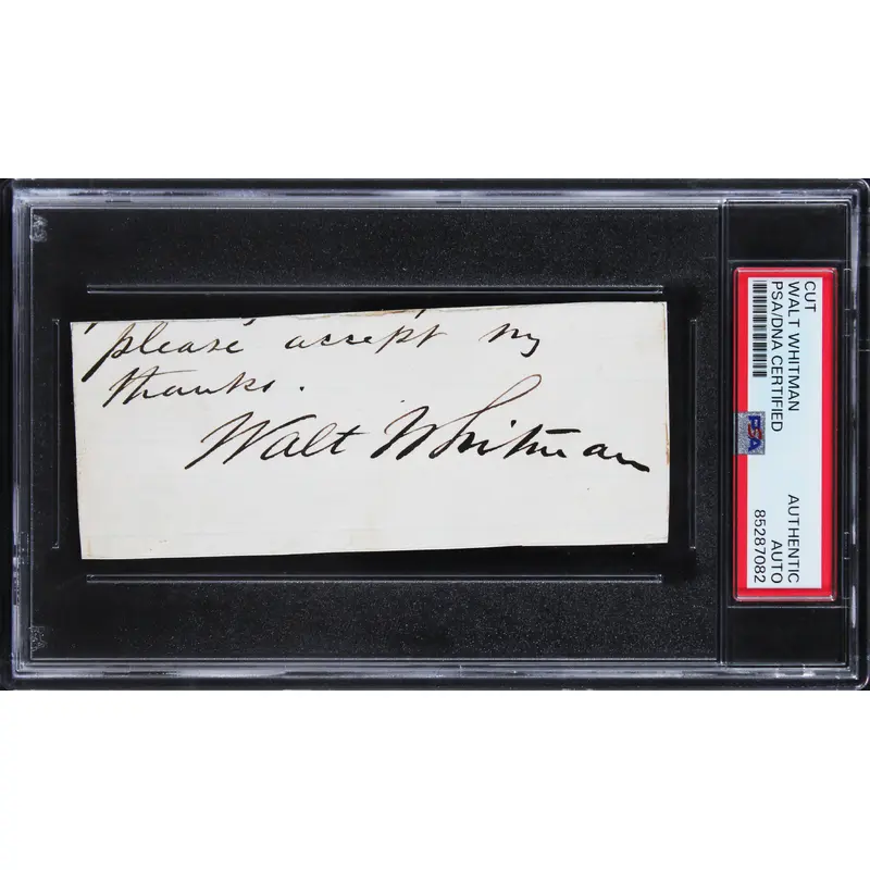 Walt Whitman "Please Accept My Thanks" Signed 2x5 Cut Signature PSA/DNA Slabbed
