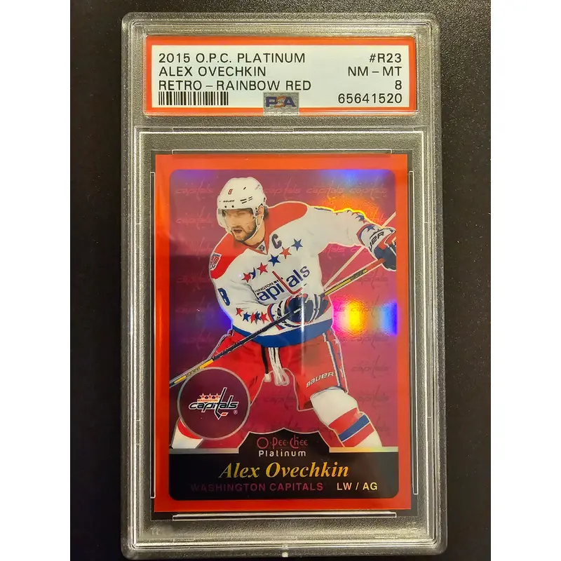2015-16 Upper Deck O-Pee-Chee Platinum - Retro - Rainbow Red Alex Ovechkin #R23 /15 PSA 8