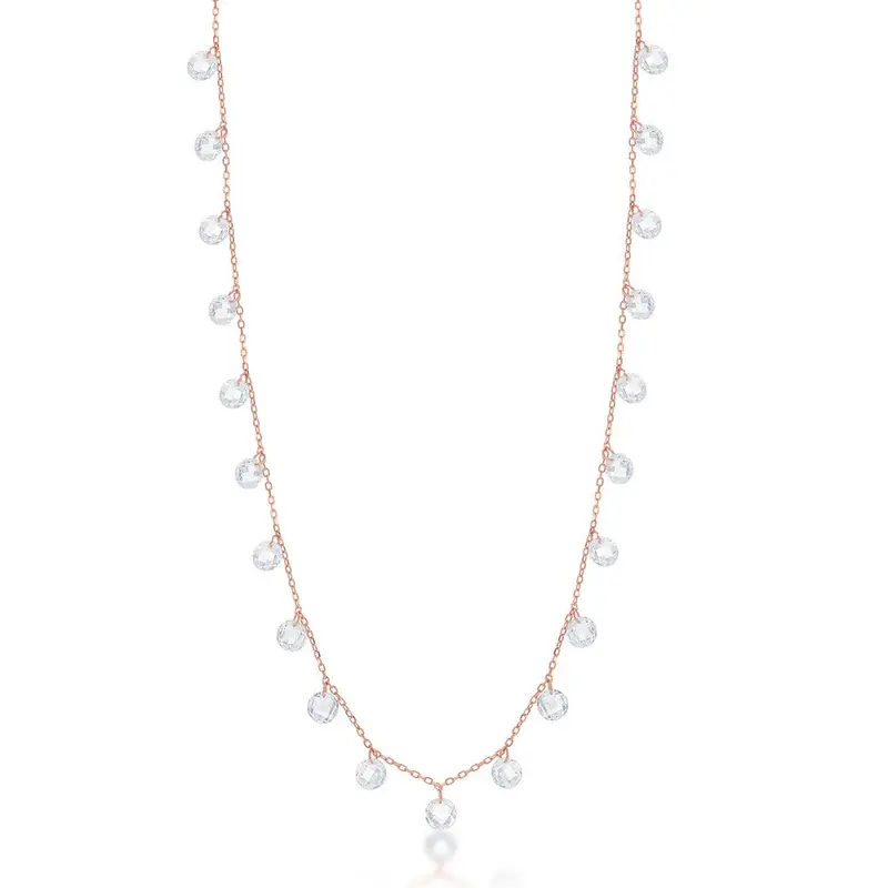 Sterling Silver Dangling Cubic Zirconia Necklace - Rose Gold Plated