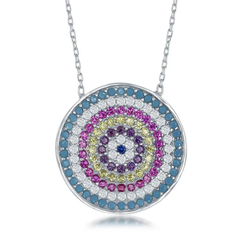 Sterling Silver Round Multi Color CZ Necklace