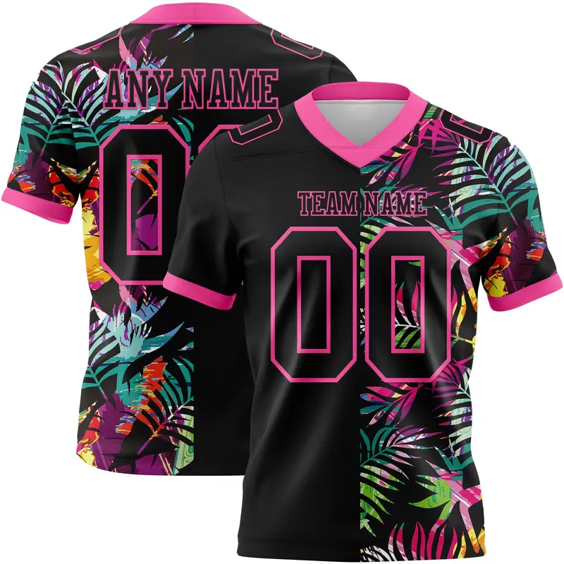 Custom Black Pink 3D Pattern Tropical Palm Leaves Mesh Authentic Football Jersey