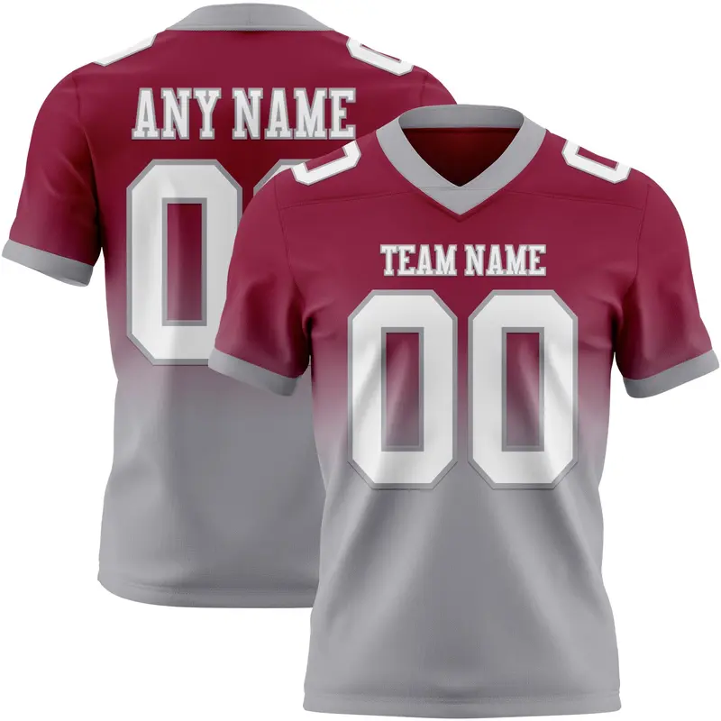 Custom Maroon White-Gray Mesh Authentic Fade Fashion Football Jersey
