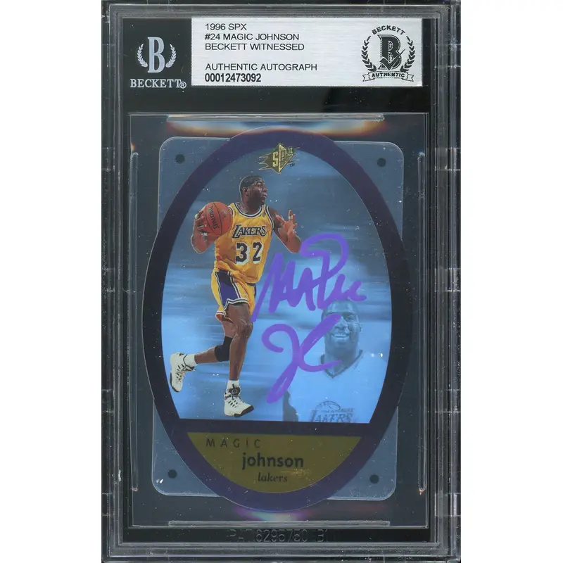 Lakers Magic Johnson Authentic Signed 1996 SPX #24 Card Autographed BAS Slabbed