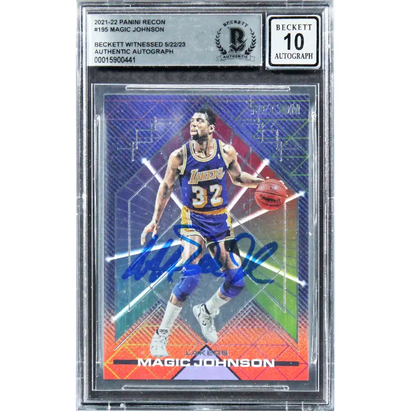 Lakers Magic Johnson Signed 2021 Panini Recon #195 Card Auto 10! BAS Slabbed