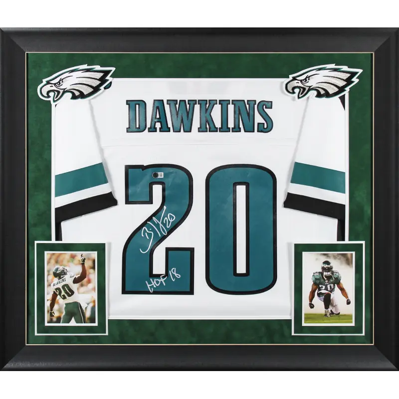 Eagles Brian Dawkins "HOF 18" Signed White Mitchell & Ness Framed Jersey BAS Wit