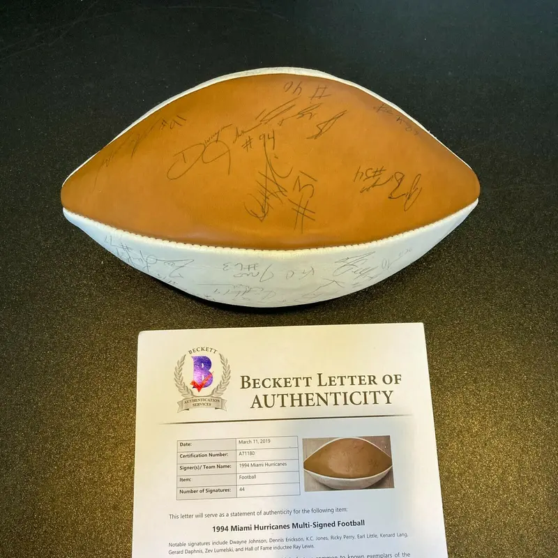 1994 Miami Hurricanes Signed Football  Dwayne "The Rock" Johnson Ray Lewis BAS
