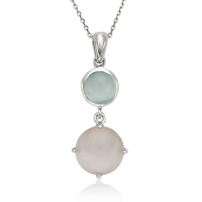 Sterling Silver Blue and Pink Cat?s Eye Necklace