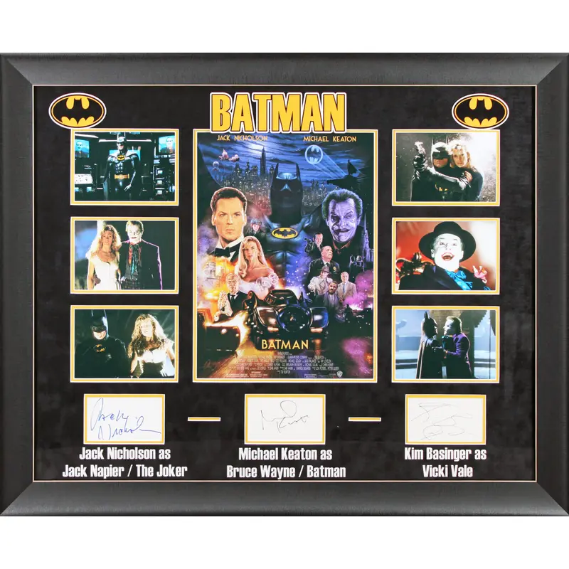 Batman (3) Nicholson, Keaton & Basinger Signed Framed Display BAS #AE09480
