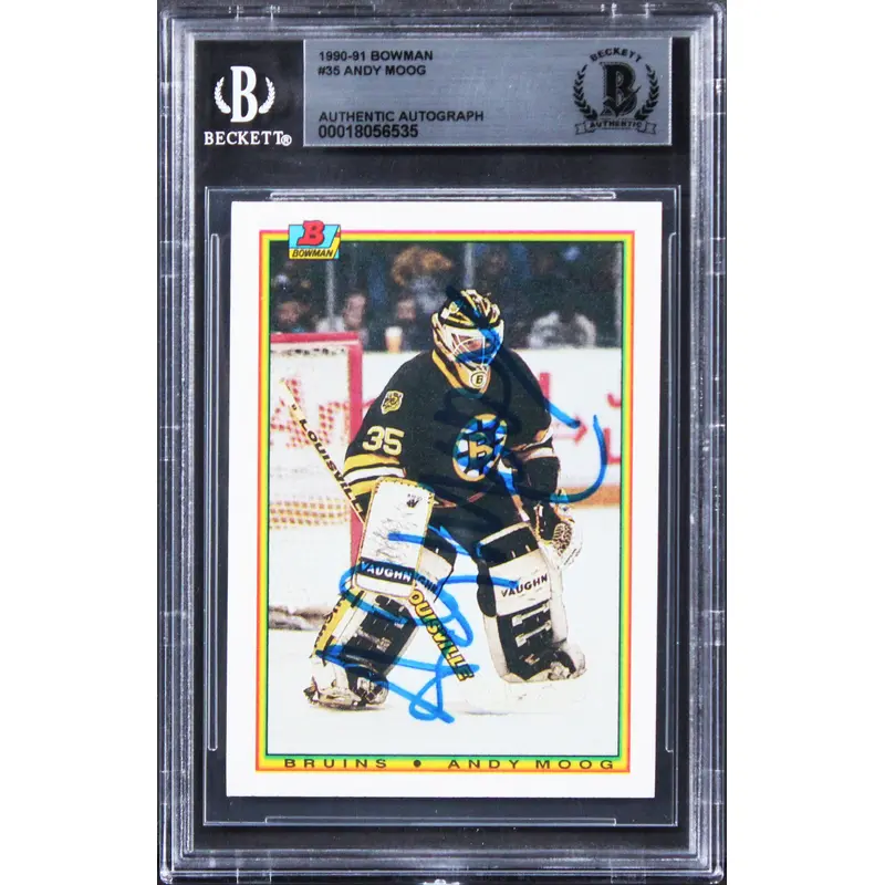 Bruins Andy Moog Authentic Signed 1990 Bowman #35 Card BAS Slabbed 2